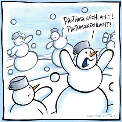 Schneem&auml;nner bewerfen sich mit Gliedma&szlig;en und Prothesen